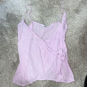 Medium lilac tie front tank top